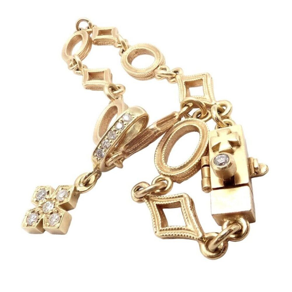 Rare Loree Rodkin 18k Yellow Gold Diamond Cross Bracelet - Picture 10 of 11